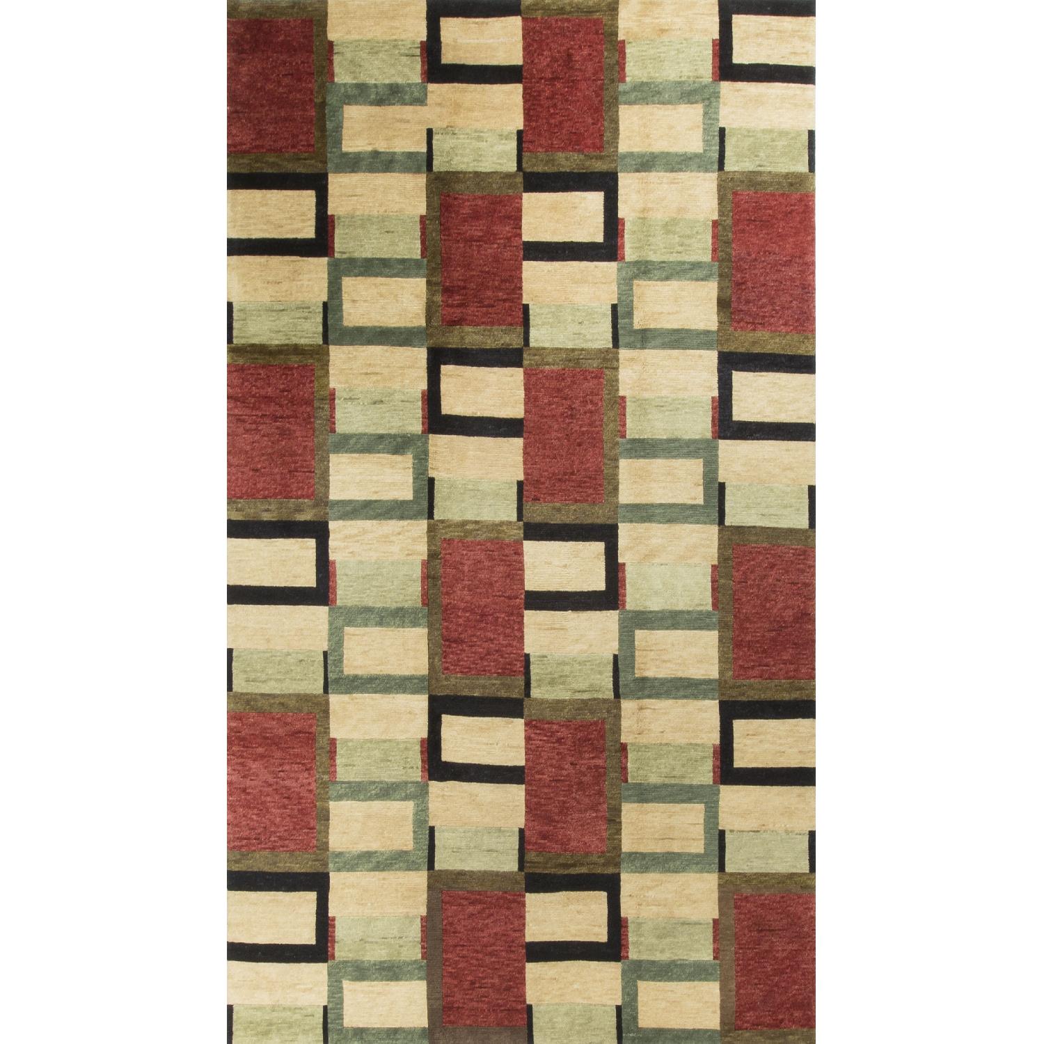 Modern Contemporary Hand Knotted Wool Rug in Red/Black/Beige - image-0