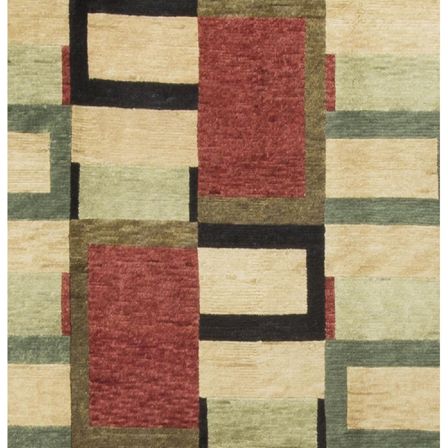 Modern Contemporary Hand Knotted Wool Rug in Red/Black/Beige - image-2