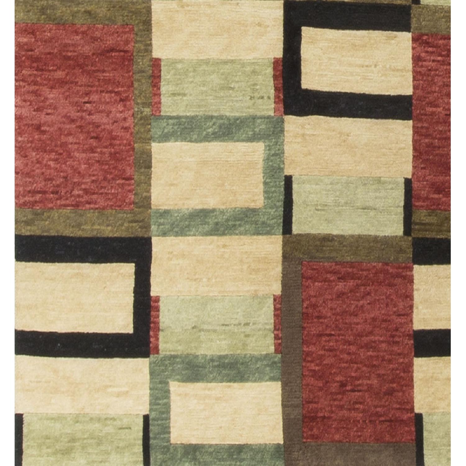 Modern Contemporary Hand Knotted Wool Rug in Red/Black/Beige - image-3
