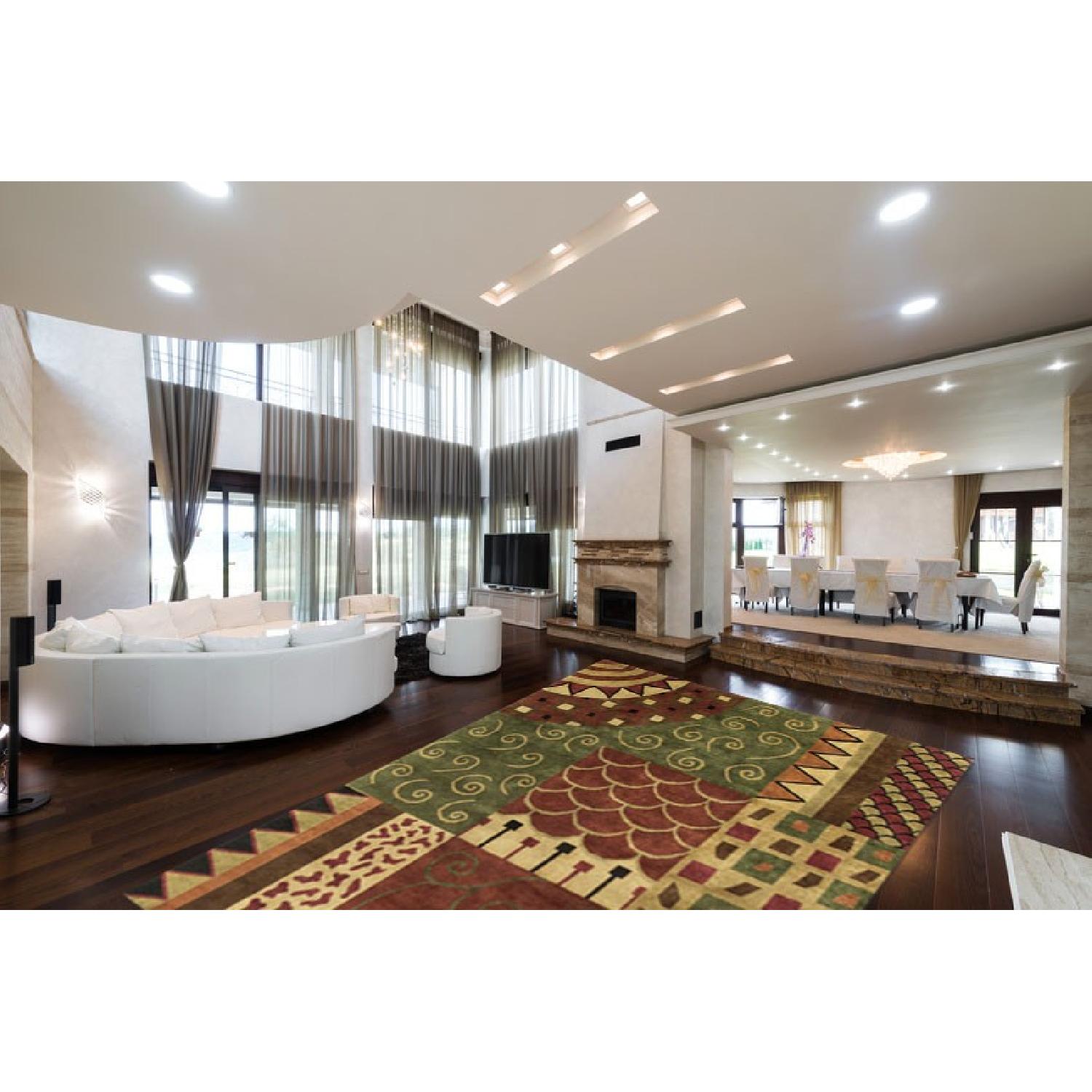 Modern Contemporary Hand Knotted Wool Rug in Beige/Red/Black/Green - image-1