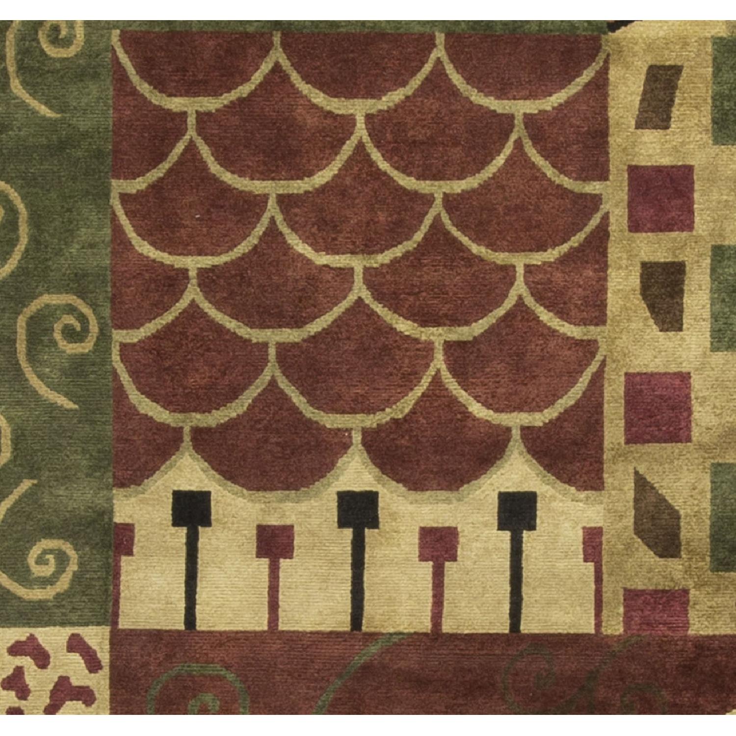 Modern Contemporary Hand Knotted Wool Rug in Beige/Red/Black/Green - image-2