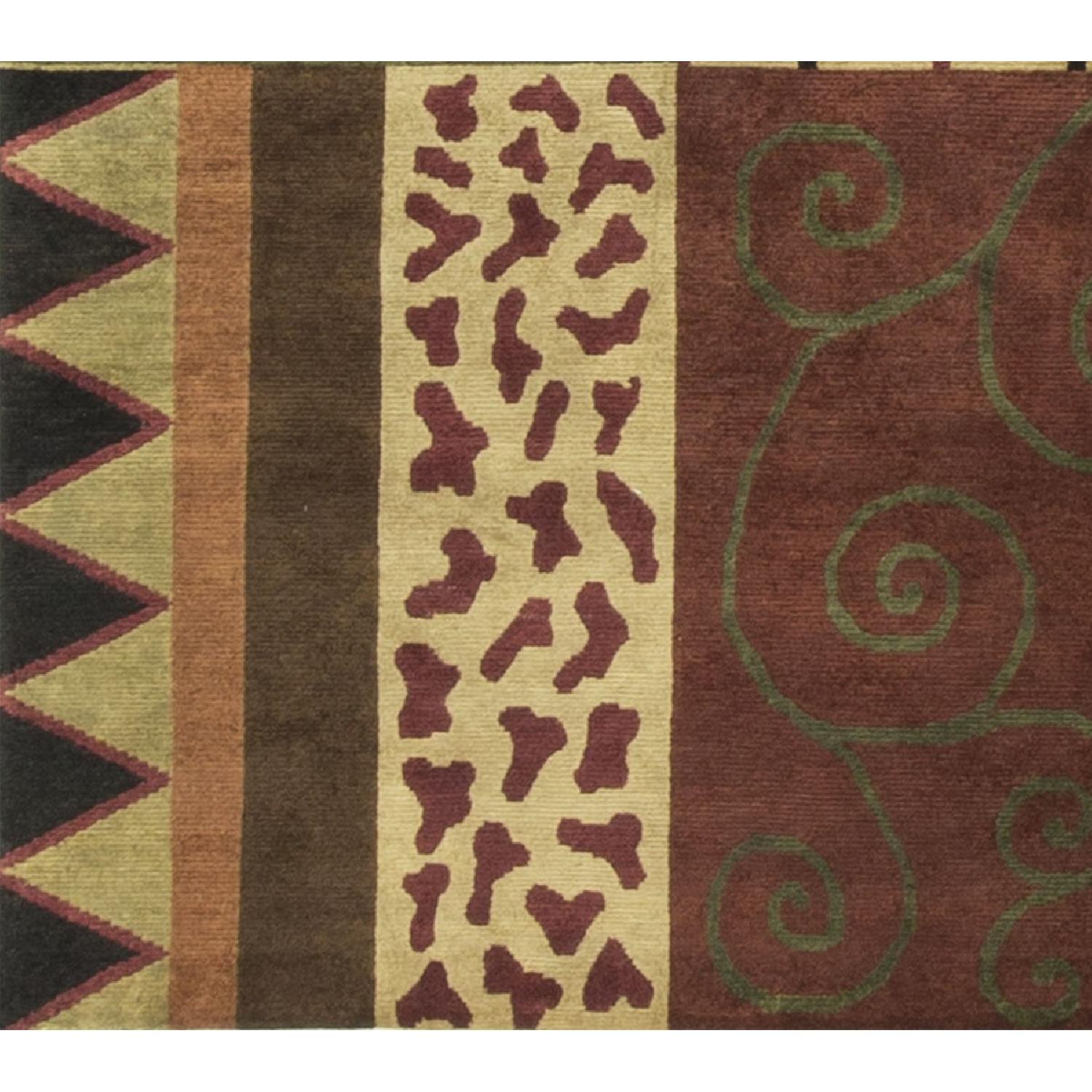 Modern Contemporary Hand Knotted Wool Rug in Beige/Red/Black/Green - image-3