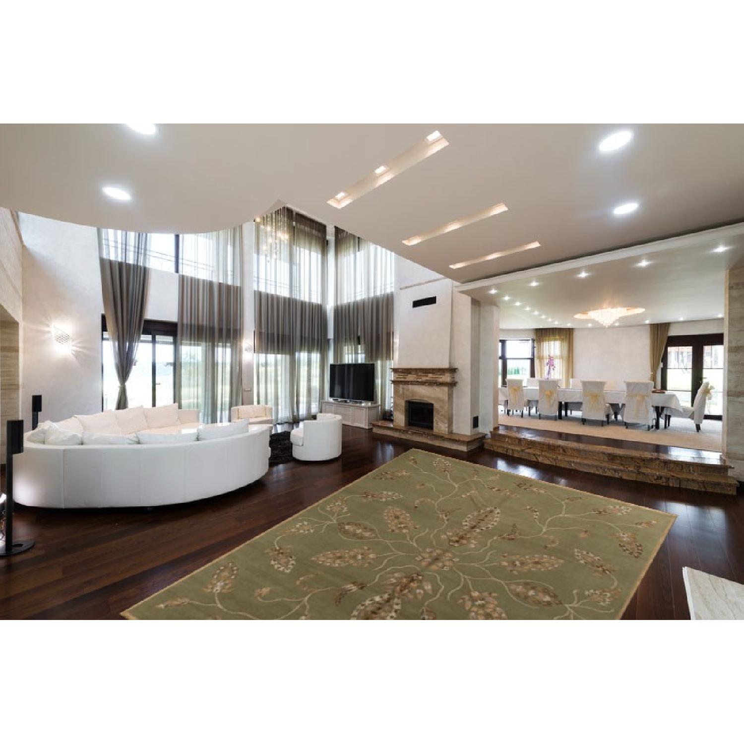 Modern Contemporary Hand Knotted Wool Rug in Green - image-1