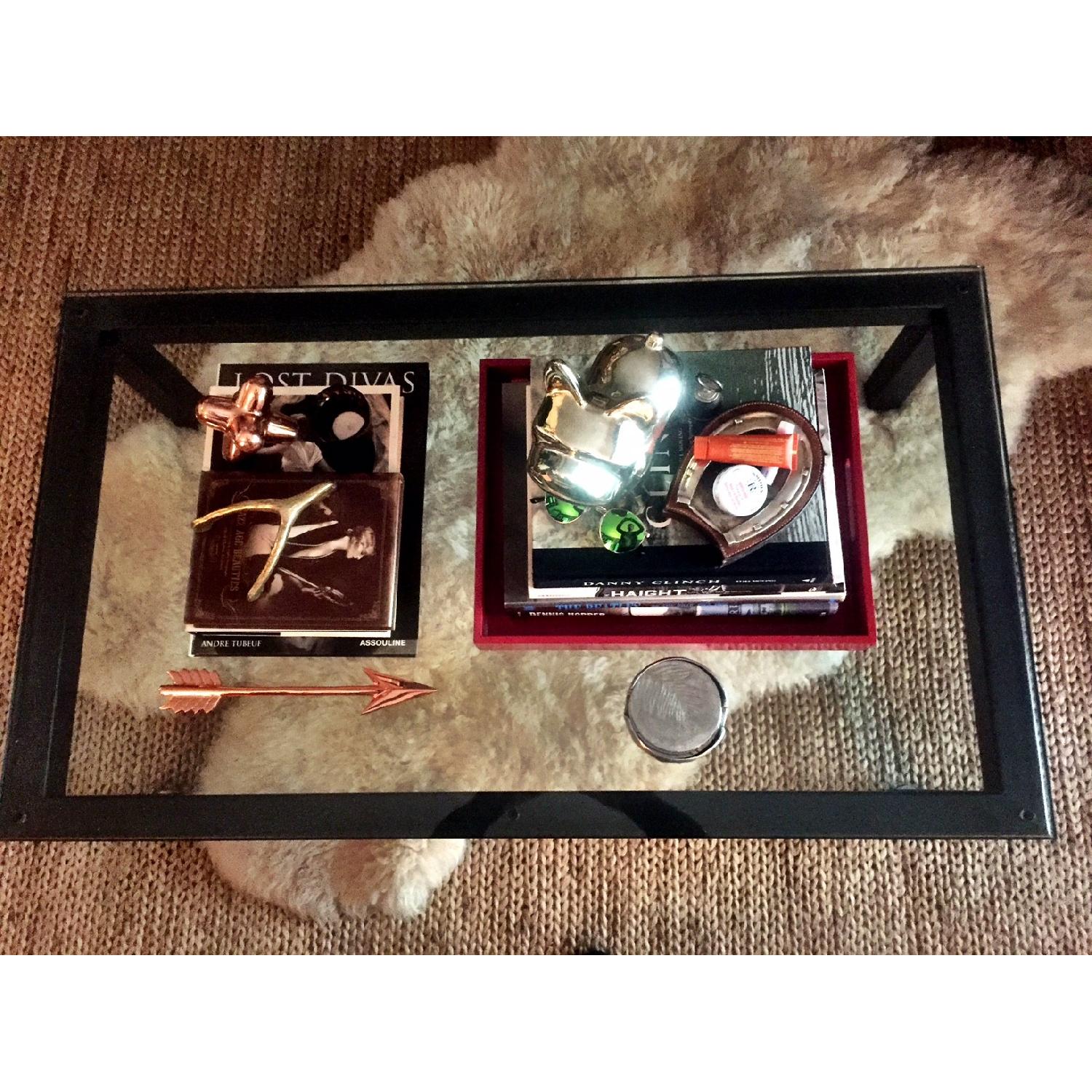 Crate & Barrel Rectangular Coffee Table w/ Clear Glass Top - image-1