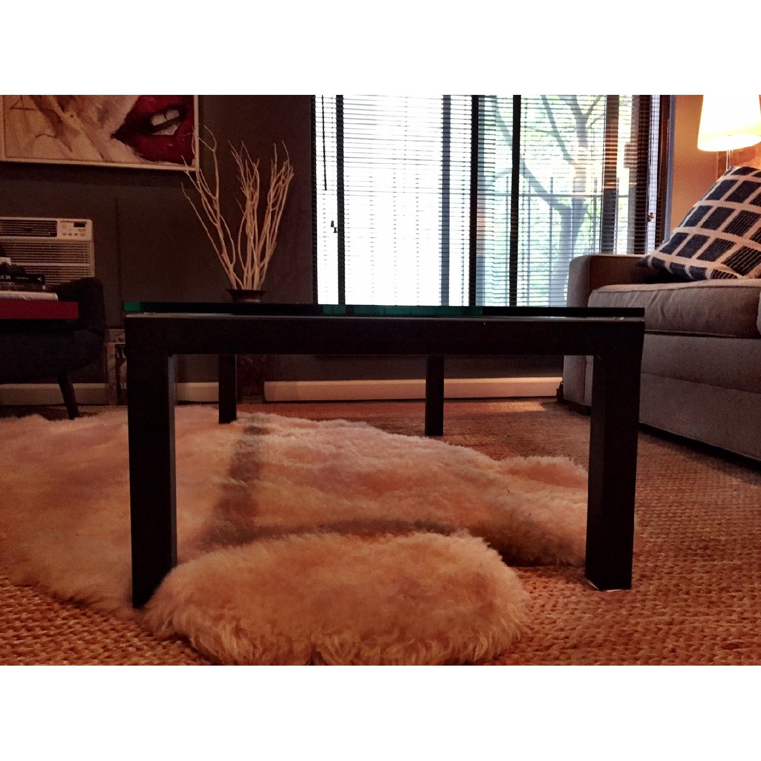 Crate & Barrel Rectangular Coffee Table w/ Clear Glass Top - image-3