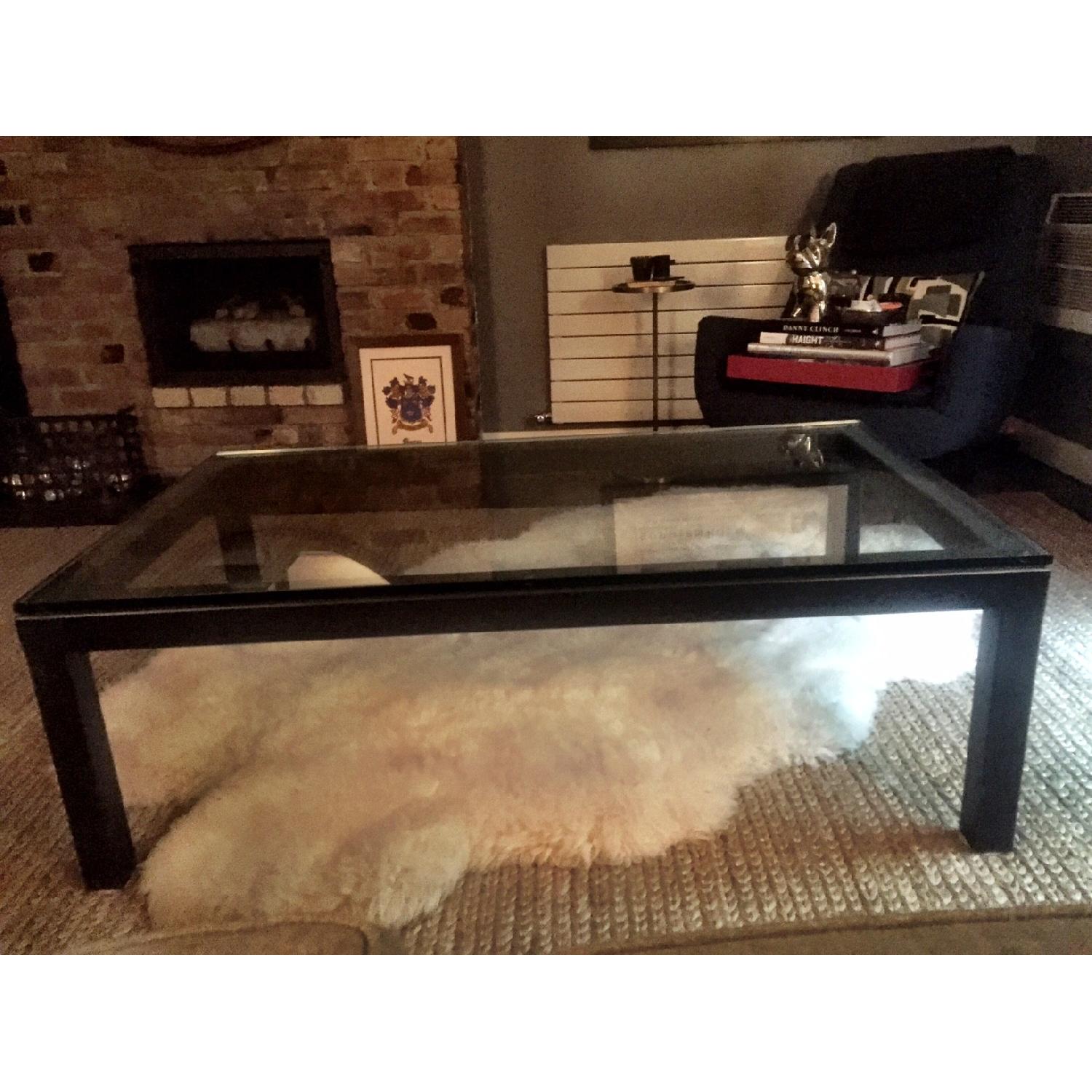 Crate & Barrel Rectangular Coffee Table w/ Clear Glass Top - image-4