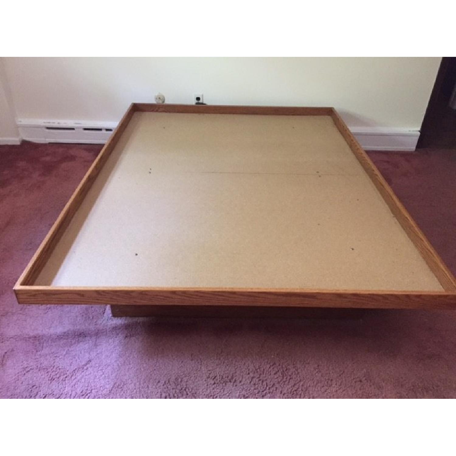 Queen Oak Platform Bed w/ 2 Drawers - image-1