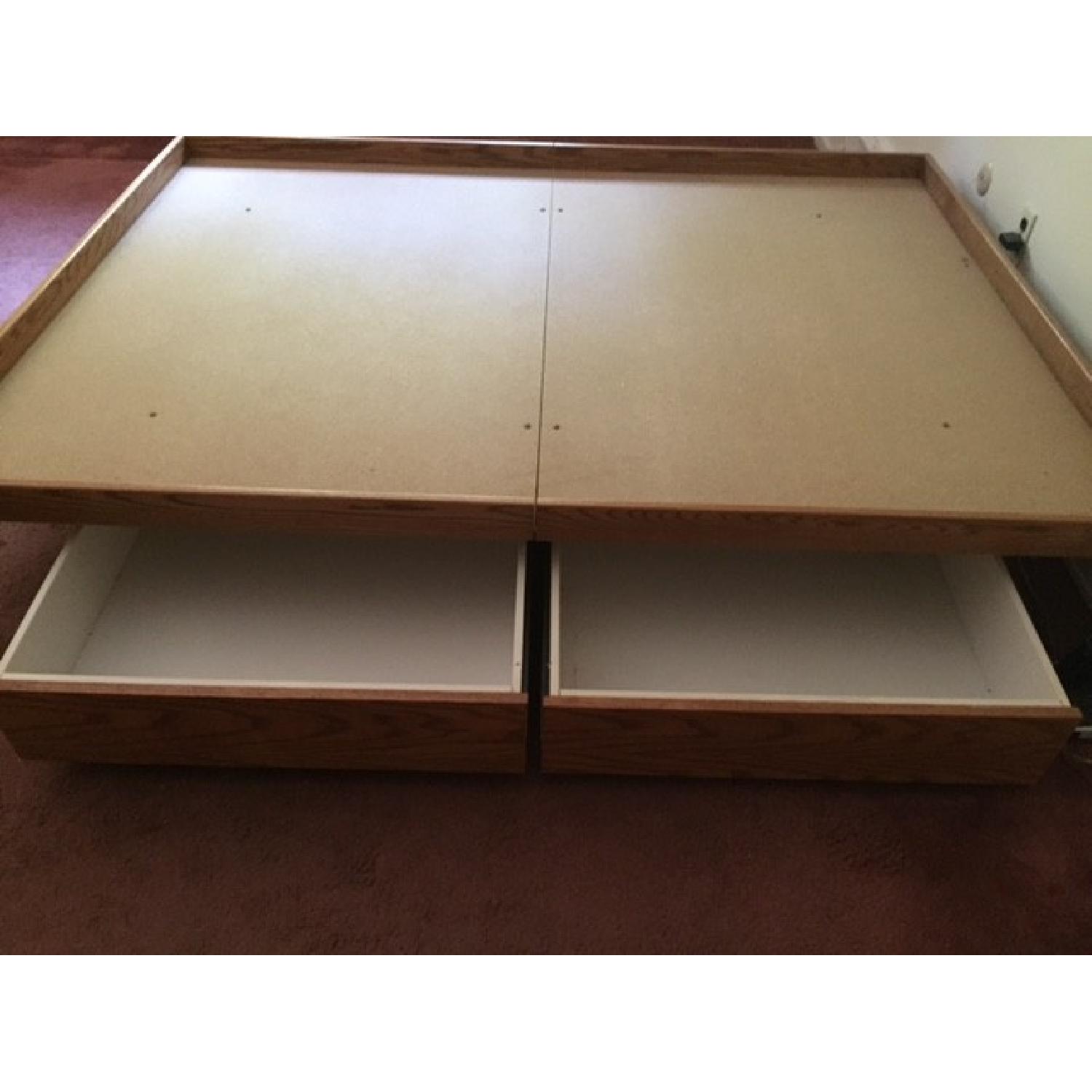 Queen Oak Platform Bed w/ 2 Drawers - image-2