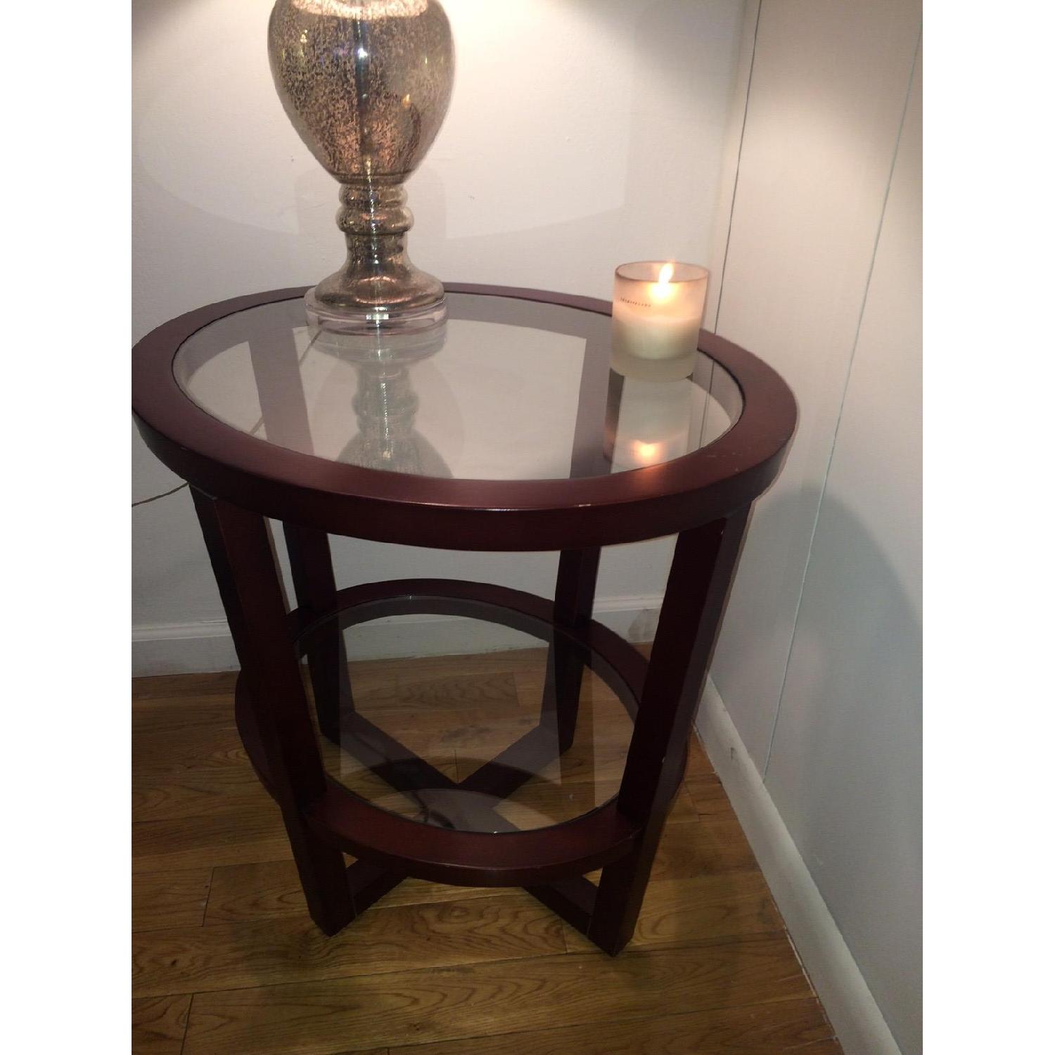 Oval Wood & Glass End Table - image-1