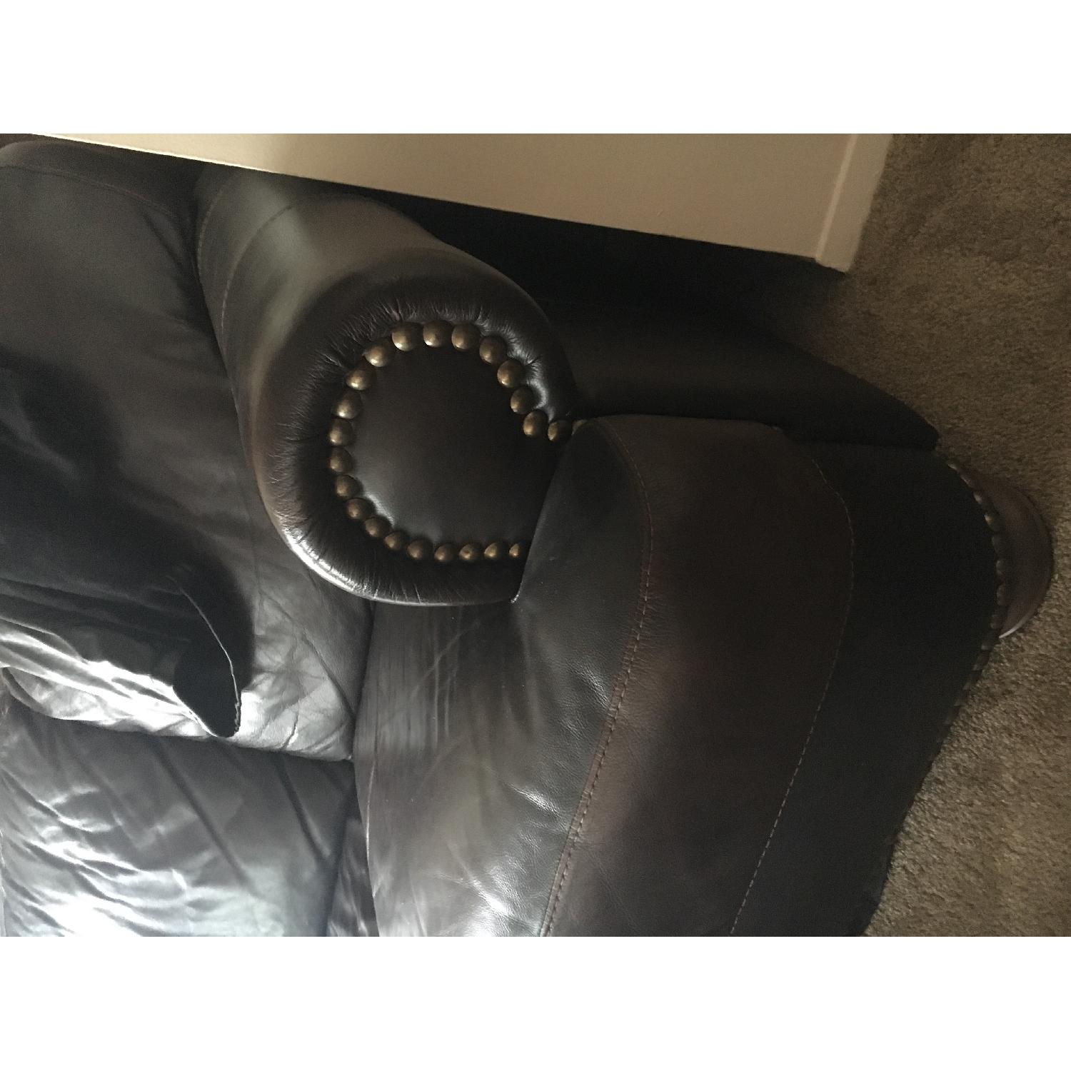 Macy's Brown Leather Sofa w/ Brass Hardware - image-3