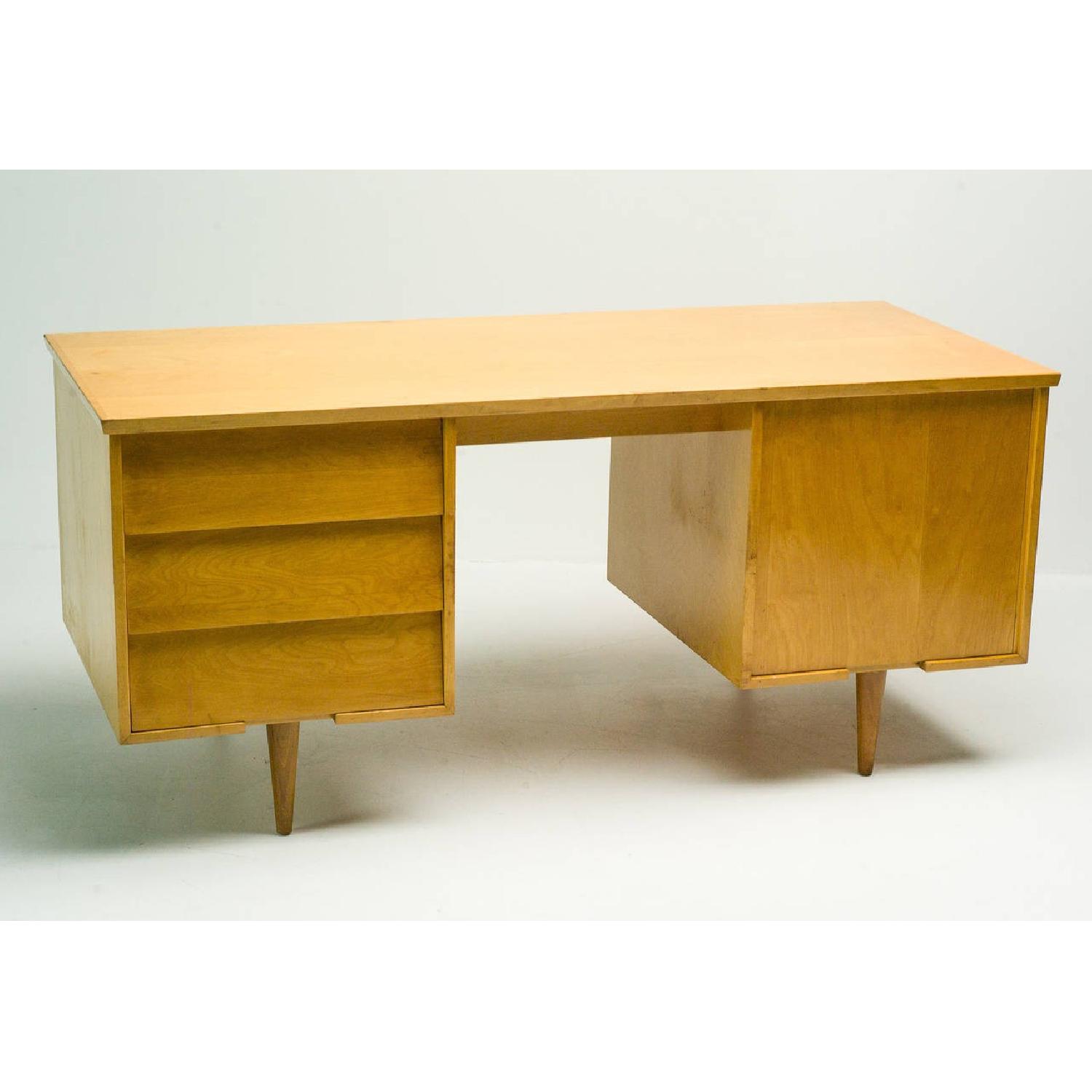 Florence Knoll  Mid Century Modern Birch Wood Desk w/ Crackl - image-1