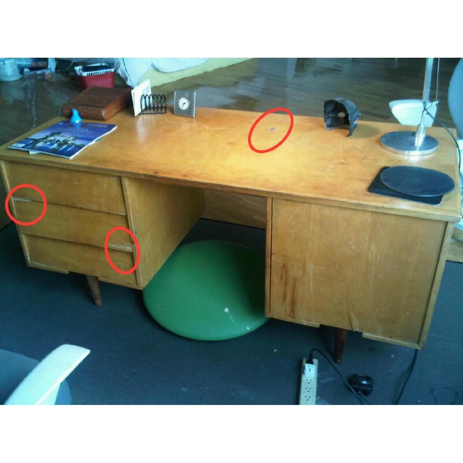 Florence Knoll  Mid Century Modern Birch Wood Desk w/ Crackl - image-6