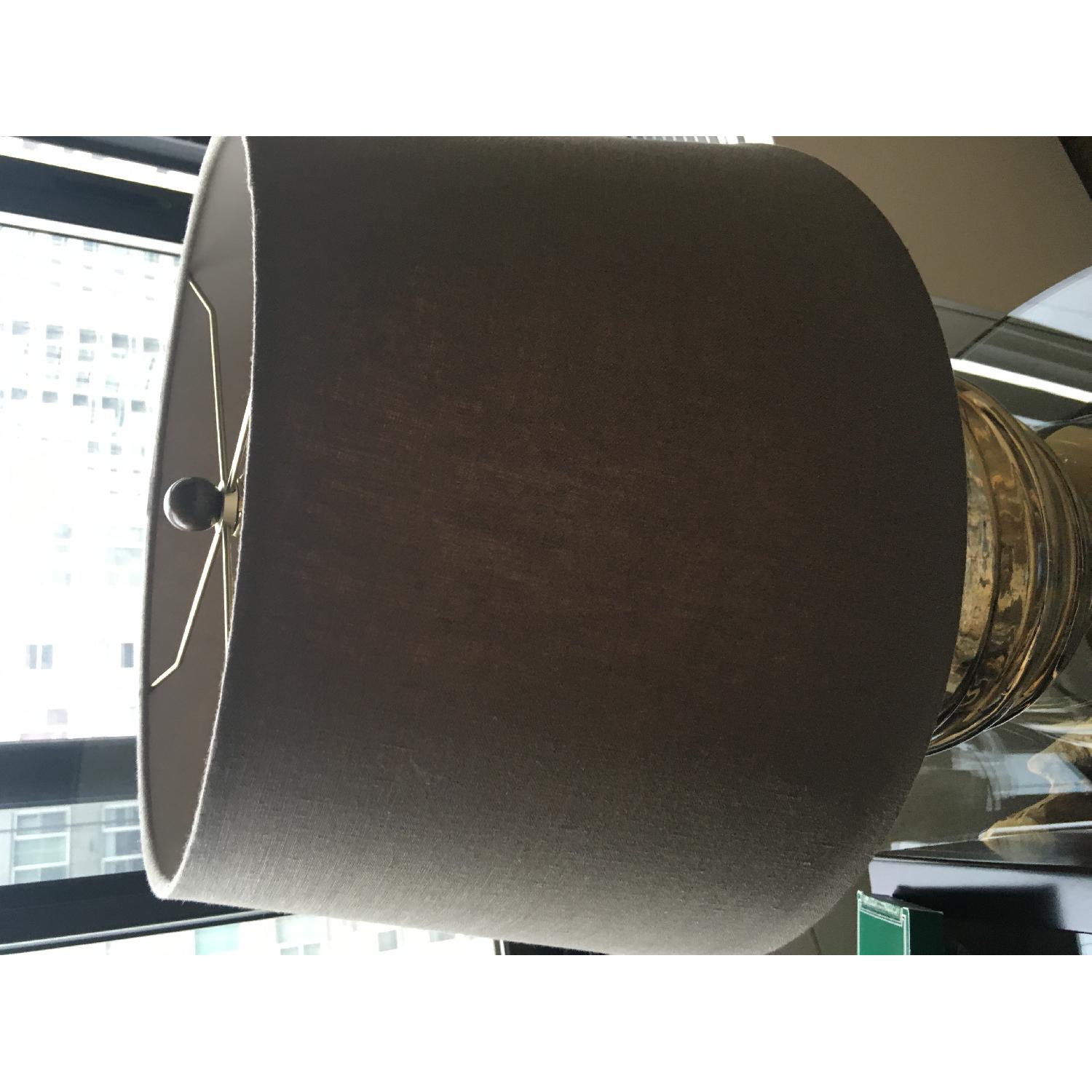 Crate & Barrel Bronze Glass Table Lamp w/ Neutral/Brown Shade - image-2