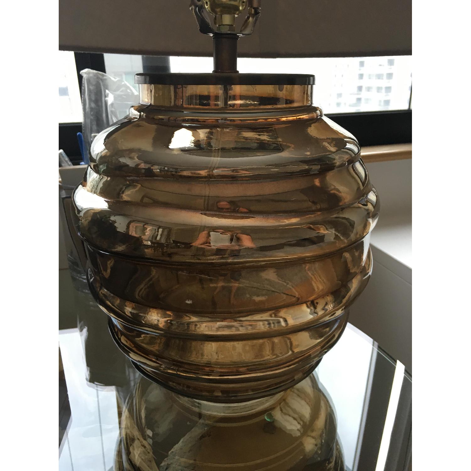 Crate & Barrel Bronze Glass Table Lamp w/ Neutral/Brown Shade - image-3