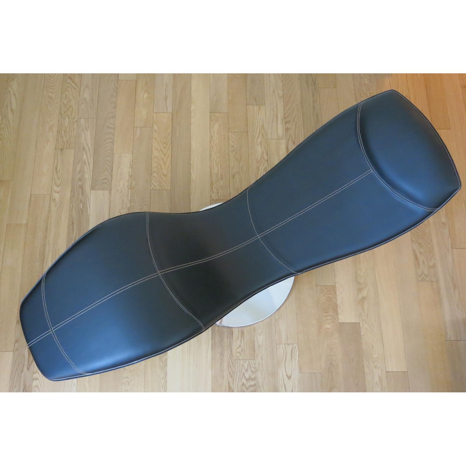 Black Leather & Chrome Chaise Lounge - image-3