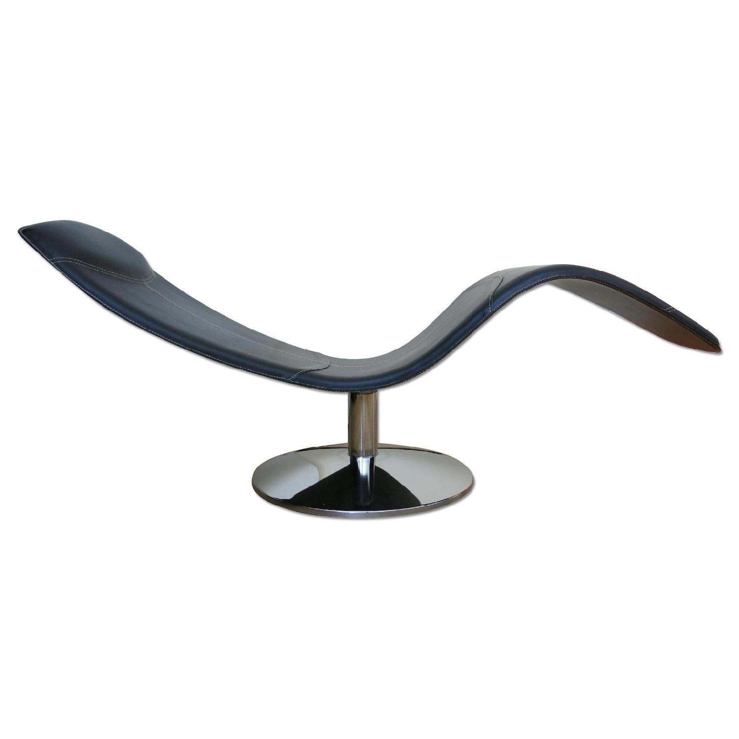 Black Leather & Chrome Chaise Lounge - image-0