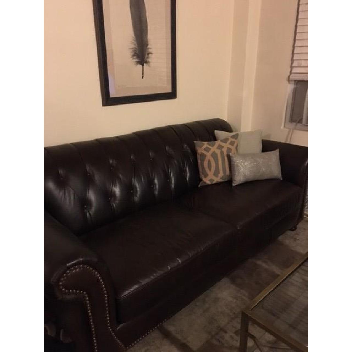 ABC Carpet & Home Brown Leather Couch w/ Nailhead Detailing - image-1