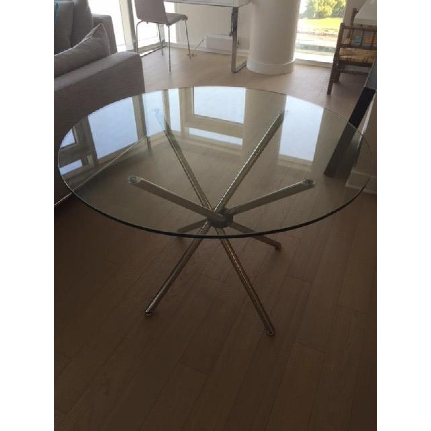 Glass-Top Dining Table w/ Twisted Chrome Leg Base - image-1