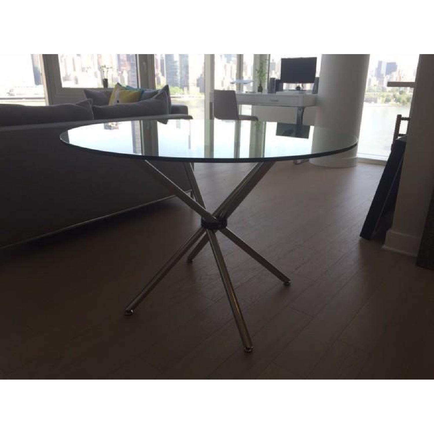 Glass-Top Dining Table w/ Twisted Chrome Leg Base - image-2