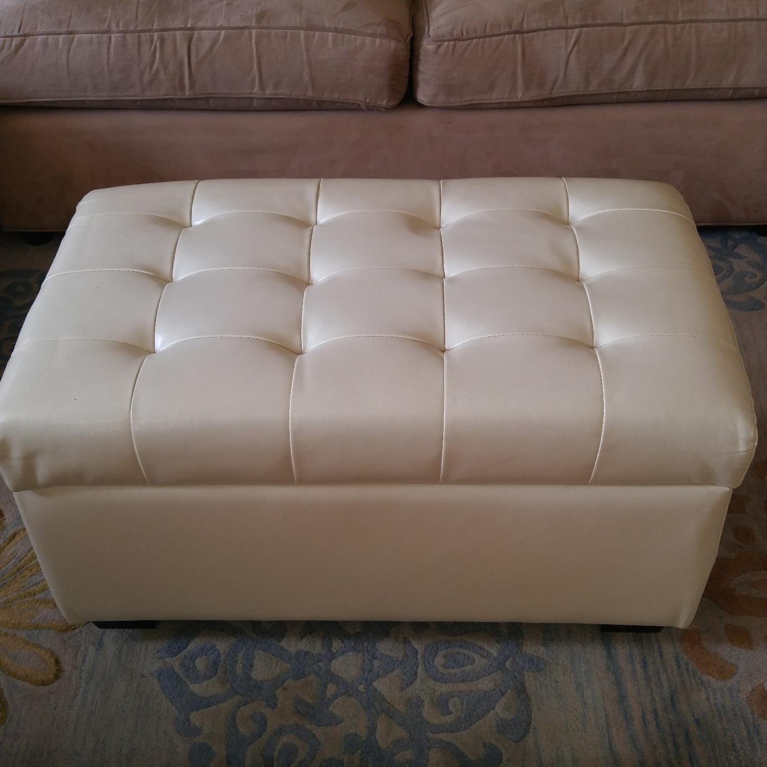 Faux Leather Rectangular Storage Ottoman - image-1
