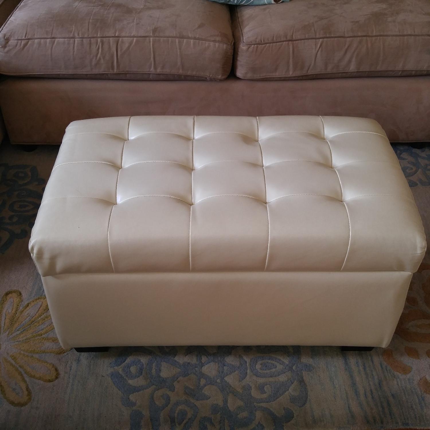 Faux Leather Rectangular Storage Ottoman - image-2