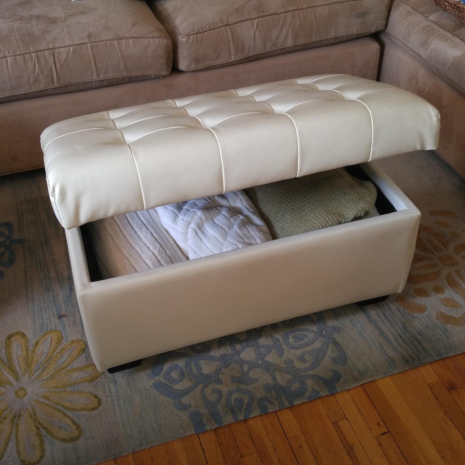 Faux Leather Rectangular Storage Ottoman - image-3