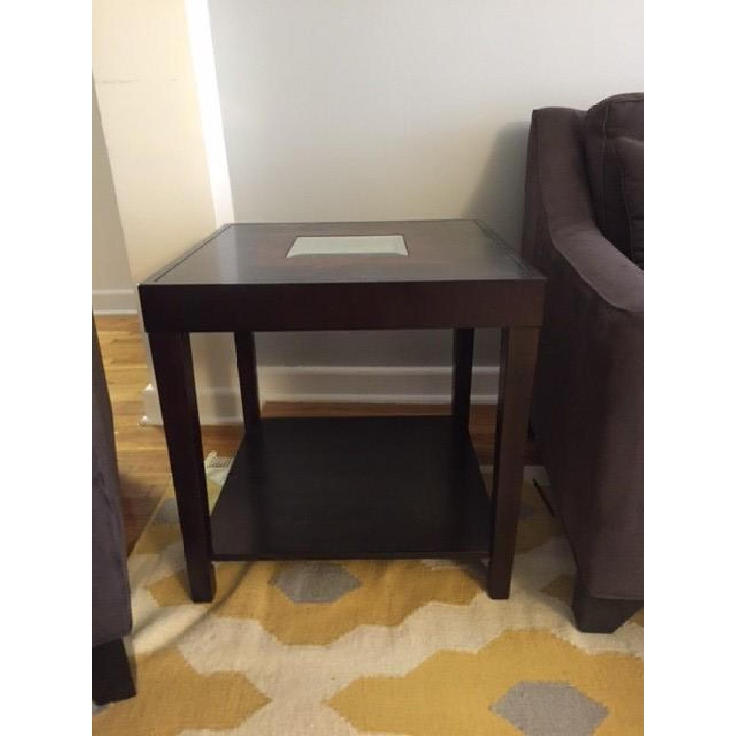 Dark Wood Side Table w/ Mirrored Center - image-1