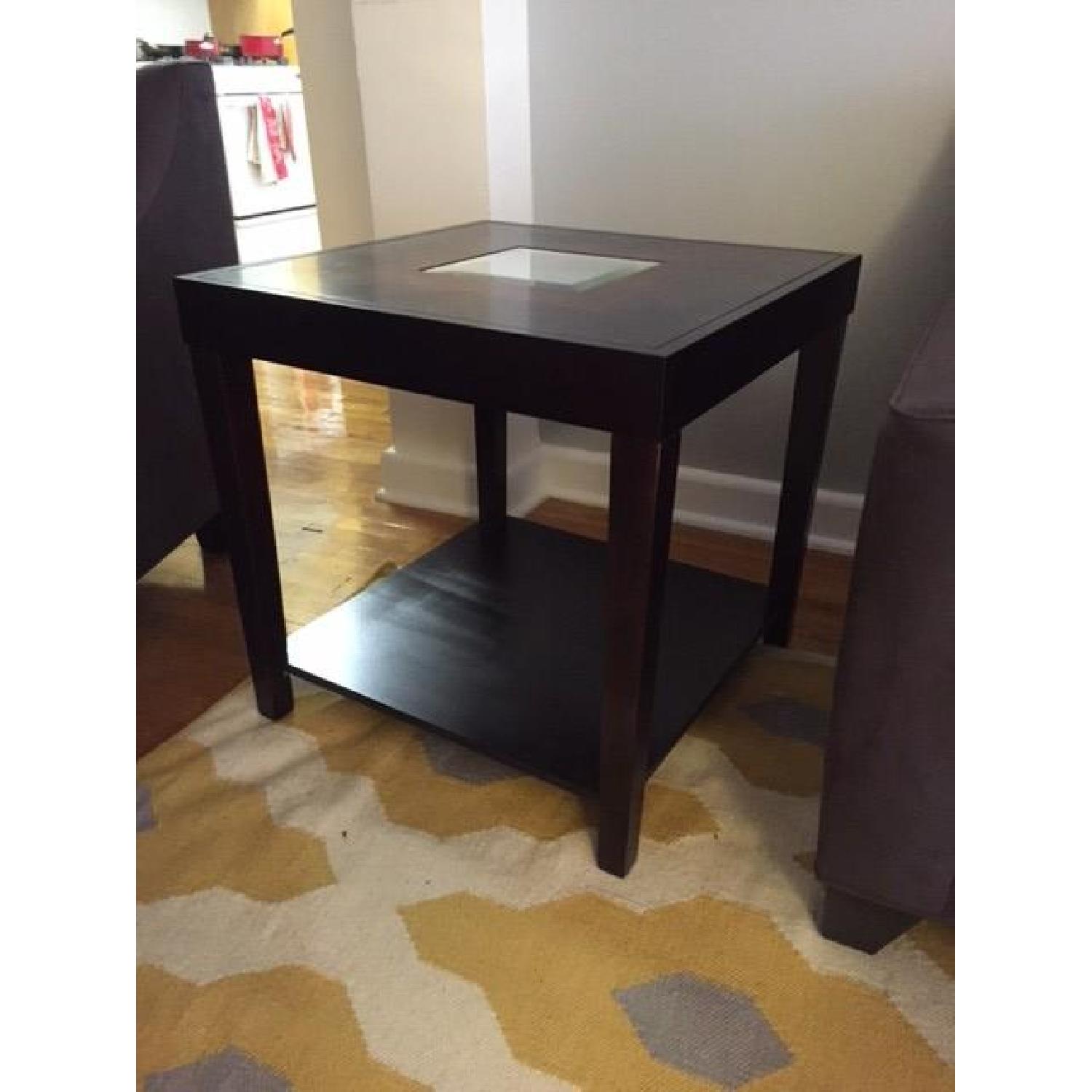 Dark Wood Side Table w/ Mirrored Center - image-2
