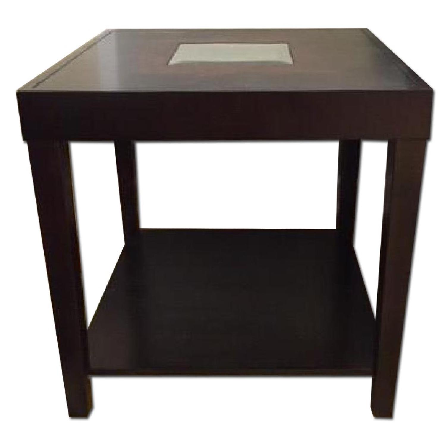 Dark Wood Side Table w/ Mirrored Center - image-0
