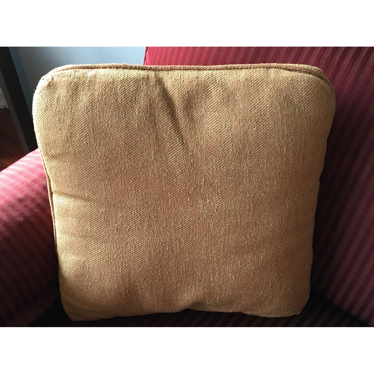 Ethan Allen Bennett Burgundy Sofa w/ Muted Stripes - image-3