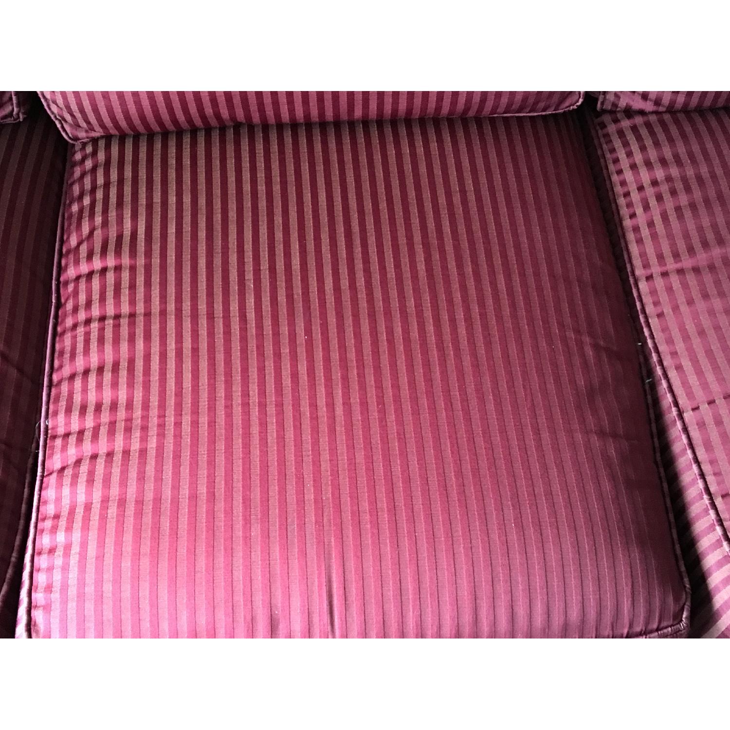 Ethan Allen Bennett Burgundy Sofa w/ Muted Stripes - image-4