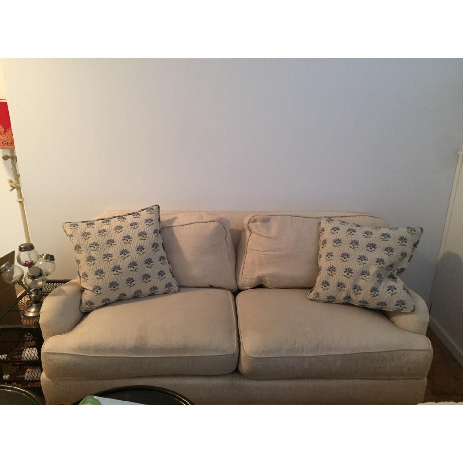 Kellog Collection Custom White Couch w/ 2 Pillows + Matching Ottoman - image-1