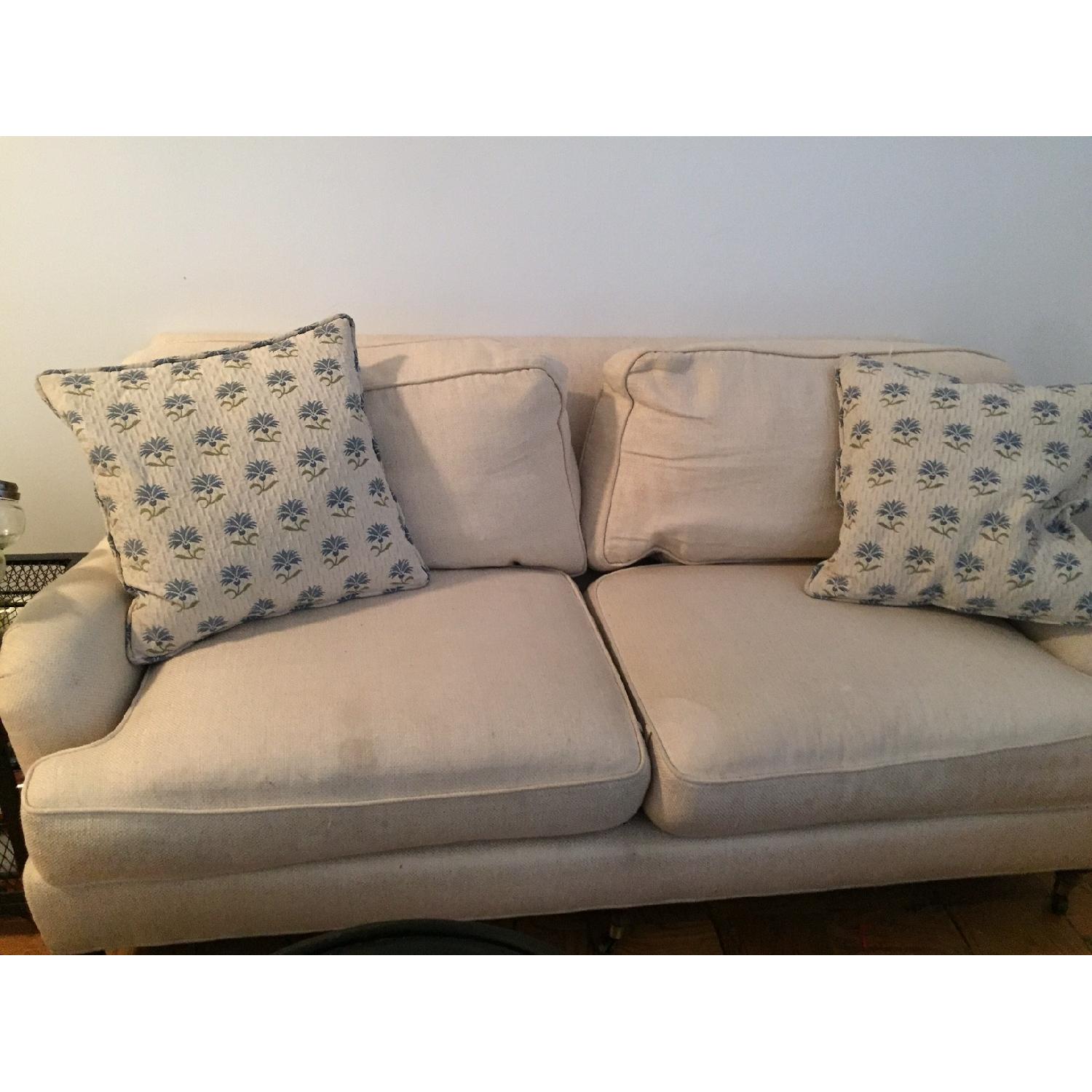 Kellog Collection Custom White Couch w/ 2 Pillows + Matching Ottoman - image-2