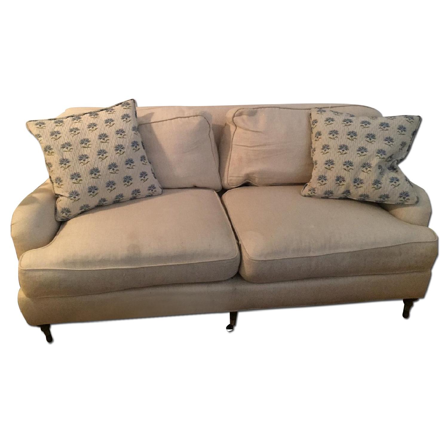 Kellog Collection Custom White Couch w/ 2 Pillows + Matching Ottoman - image-0