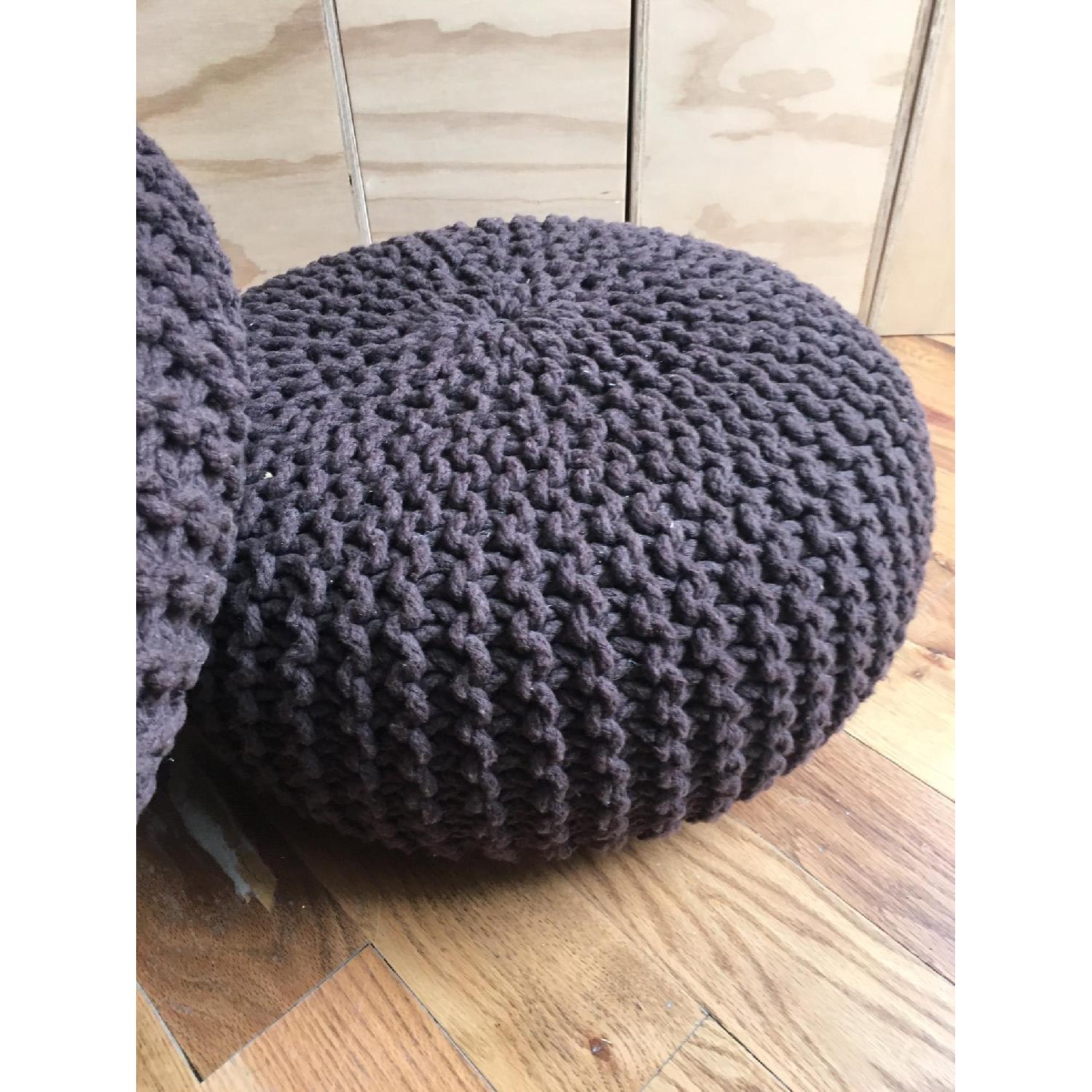 Hand Knitted Pure Cotton Braid Poufs - image-1