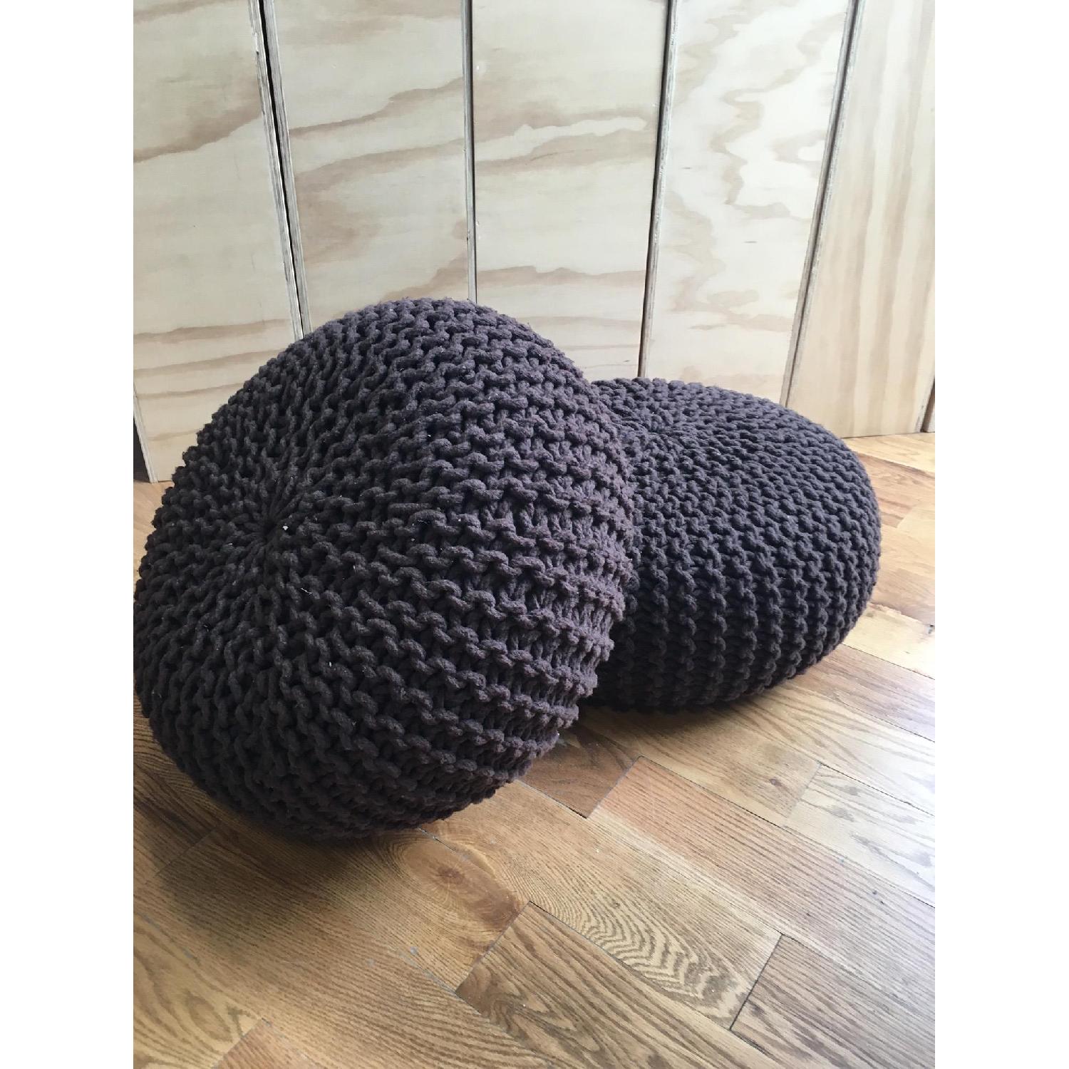 Hand Knitted Pure Cotton Braid Poufs - image-3