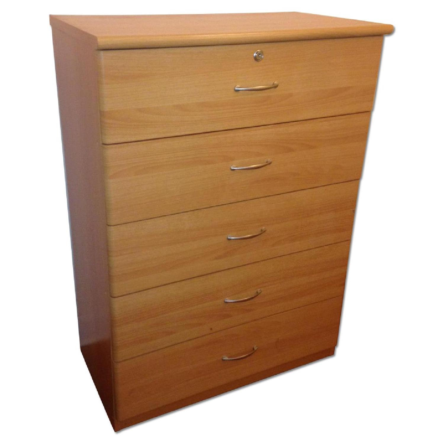 5 Drawer Beigh Blonde-Wood Chest/Dresser - image-0
