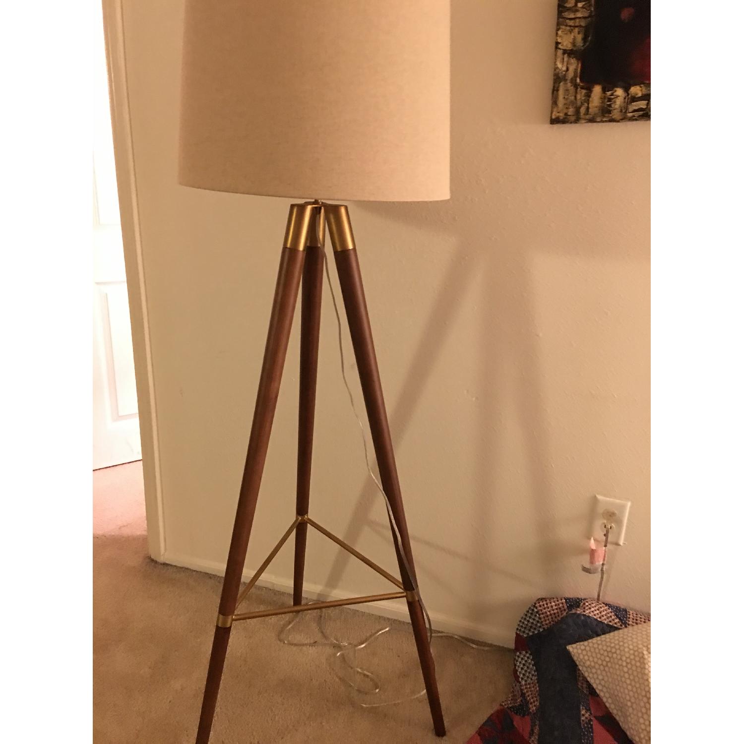 West Elm Mid-Century Wood Tripod Floor Lamp - Walnut - image-1