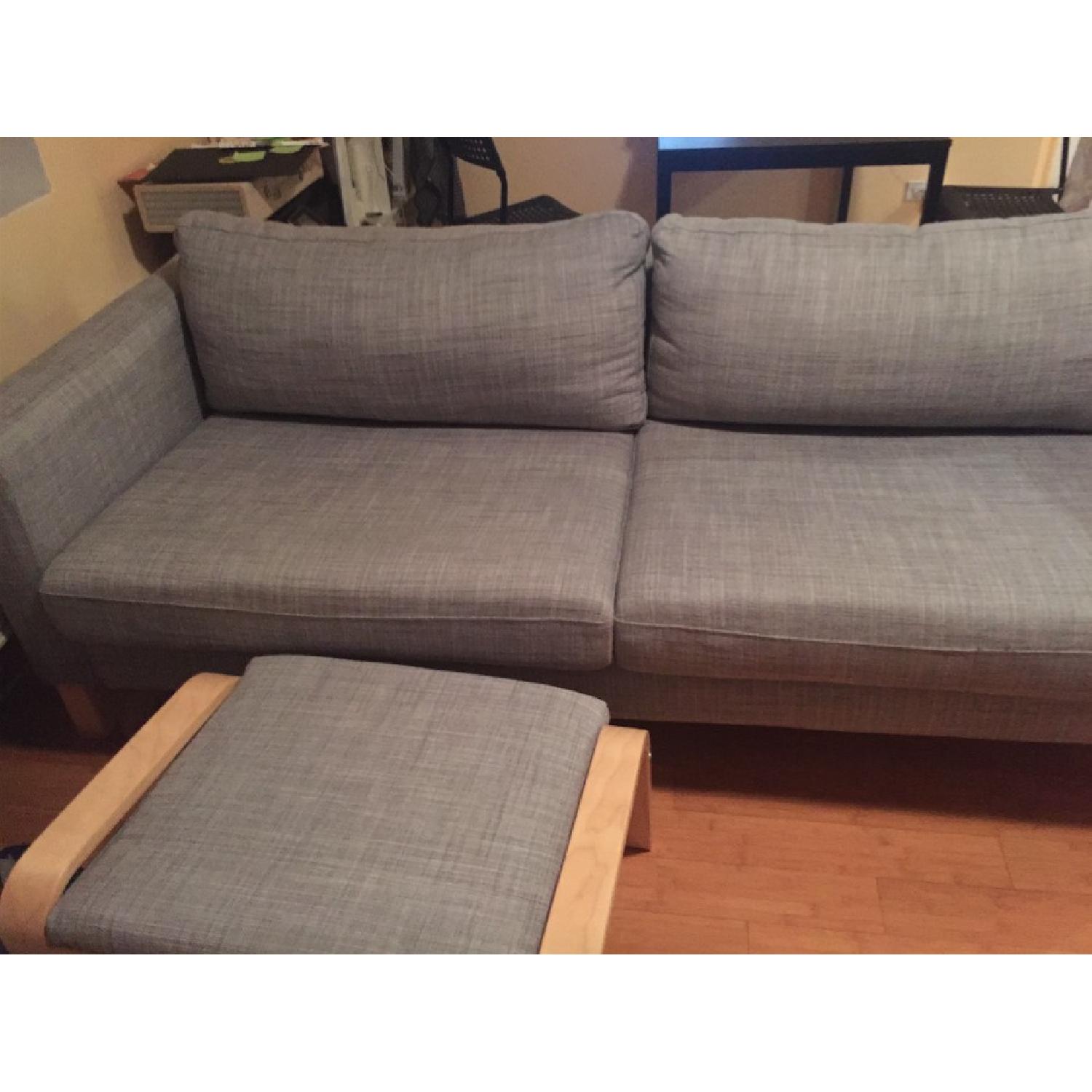Ikea Karlstad Gray Sofa & Foot Stool AptDeco