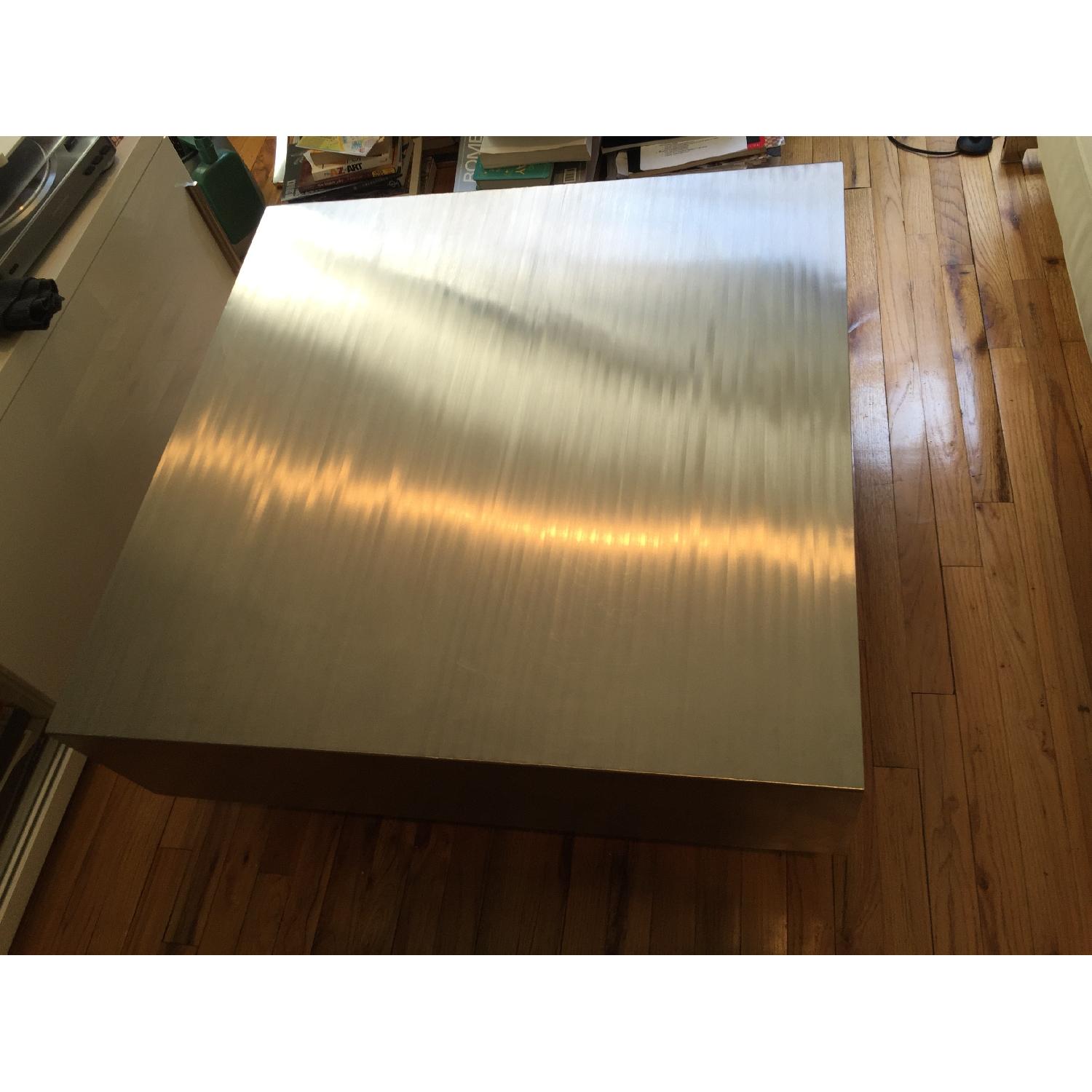 Industrial Brushed Stainless Steel Square Coffee Table - image-3
