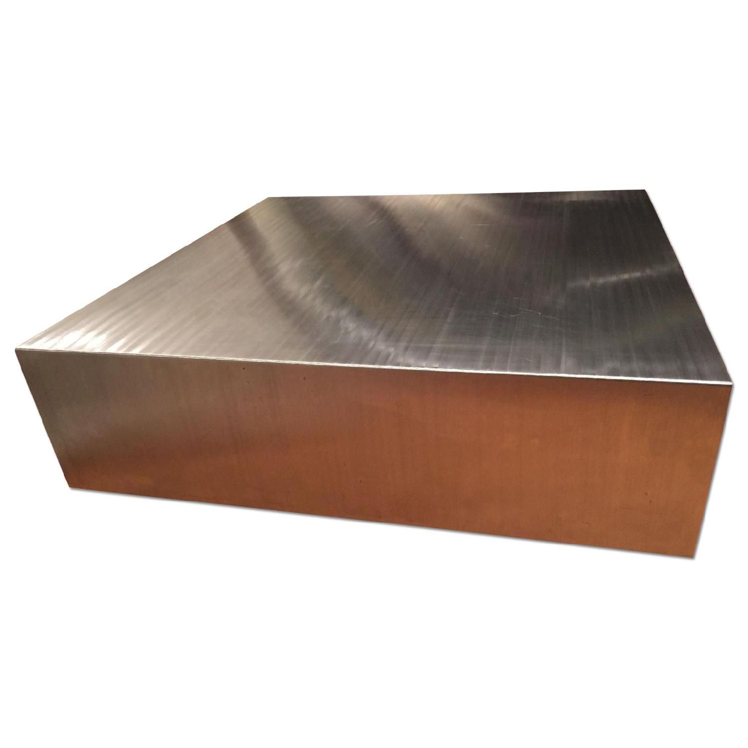 Industrial Brushed Stainless Steel Square Coffee Table - image-5