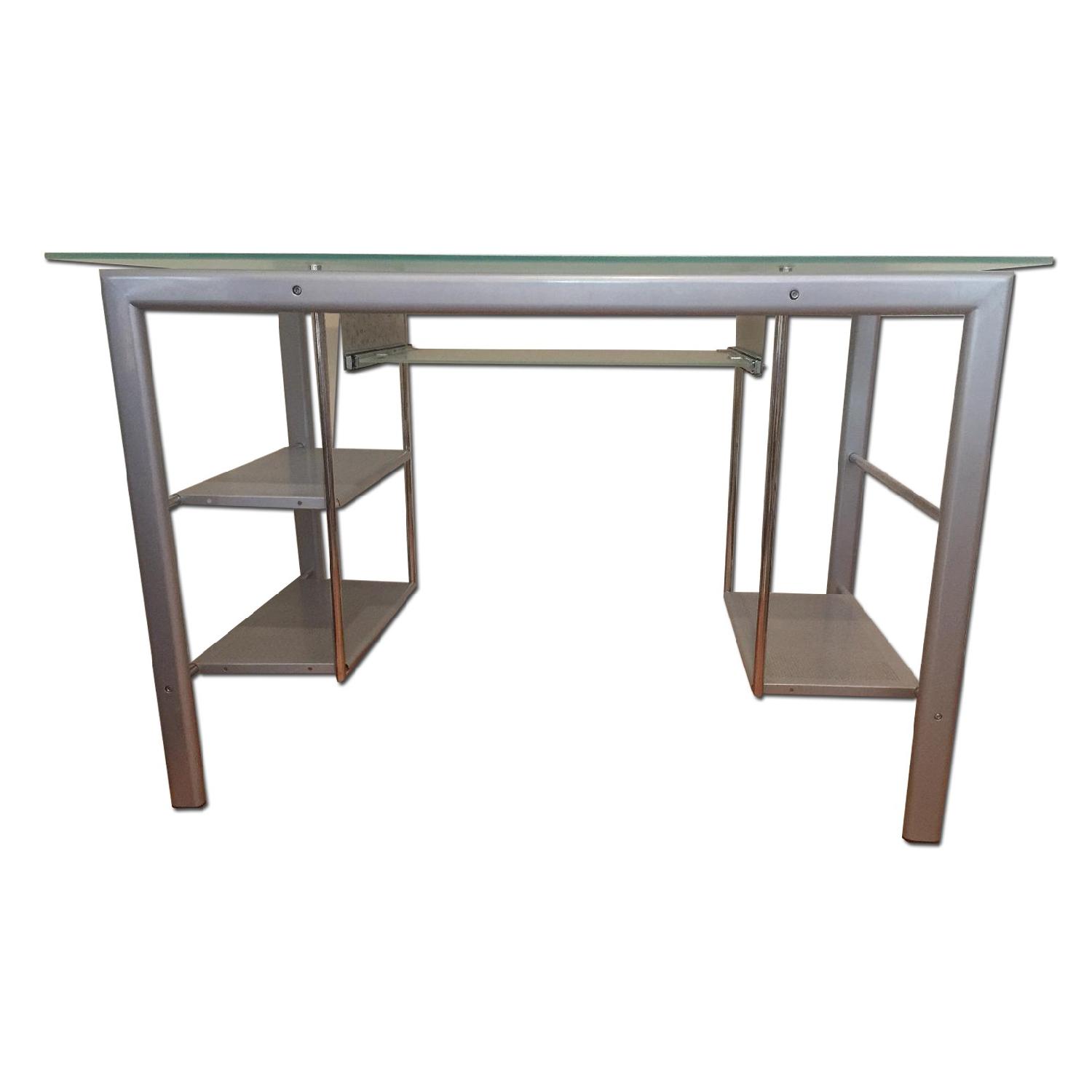 Glass Computer Desk w/ Shelves AptDeco
