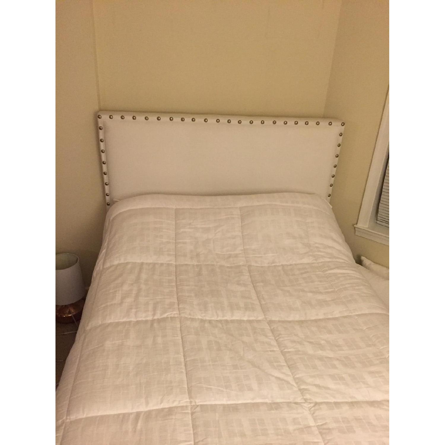 Pottery Barn White Velvet Headboard & Frame - image-1