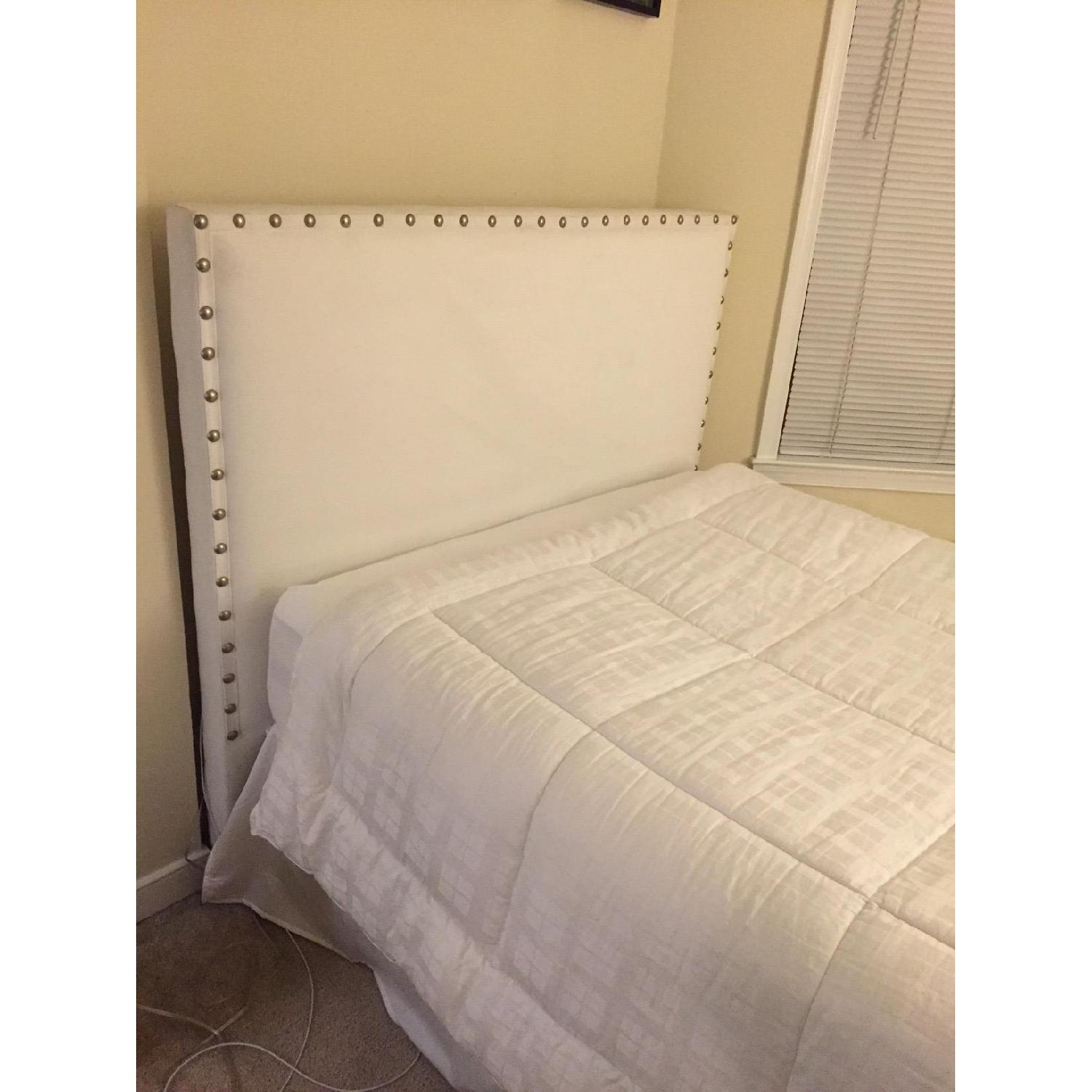 Pottery Barn White Velvet Headboard & Frame - image-3