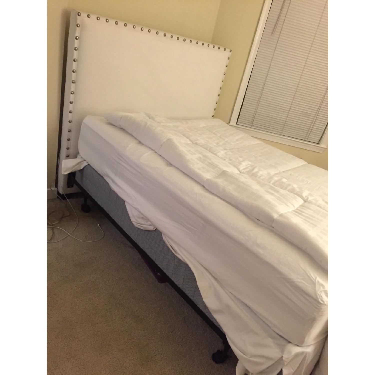 Pottery Barn White Velvet Headboard & Frame - image-5