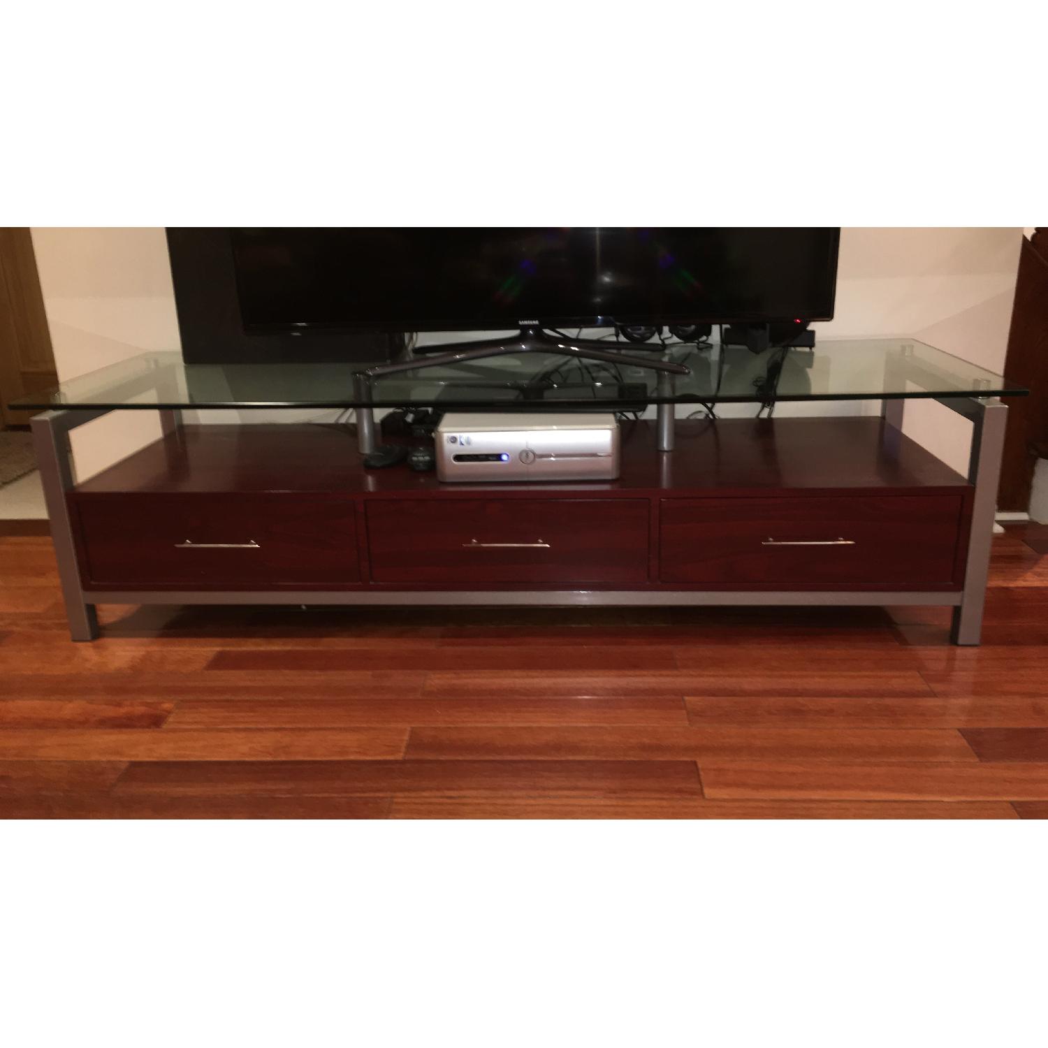 3 Drawer Wooden TV Stand w/ Metal & Glass Top - image-1