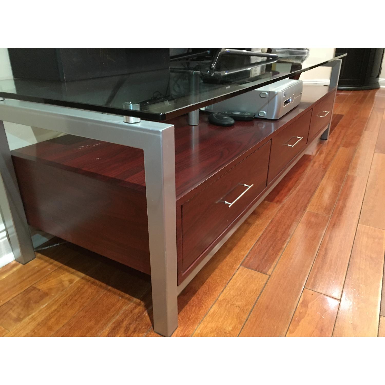 3 Drawer Wooden TV Stand w/ Metal & Glass Top - image-6