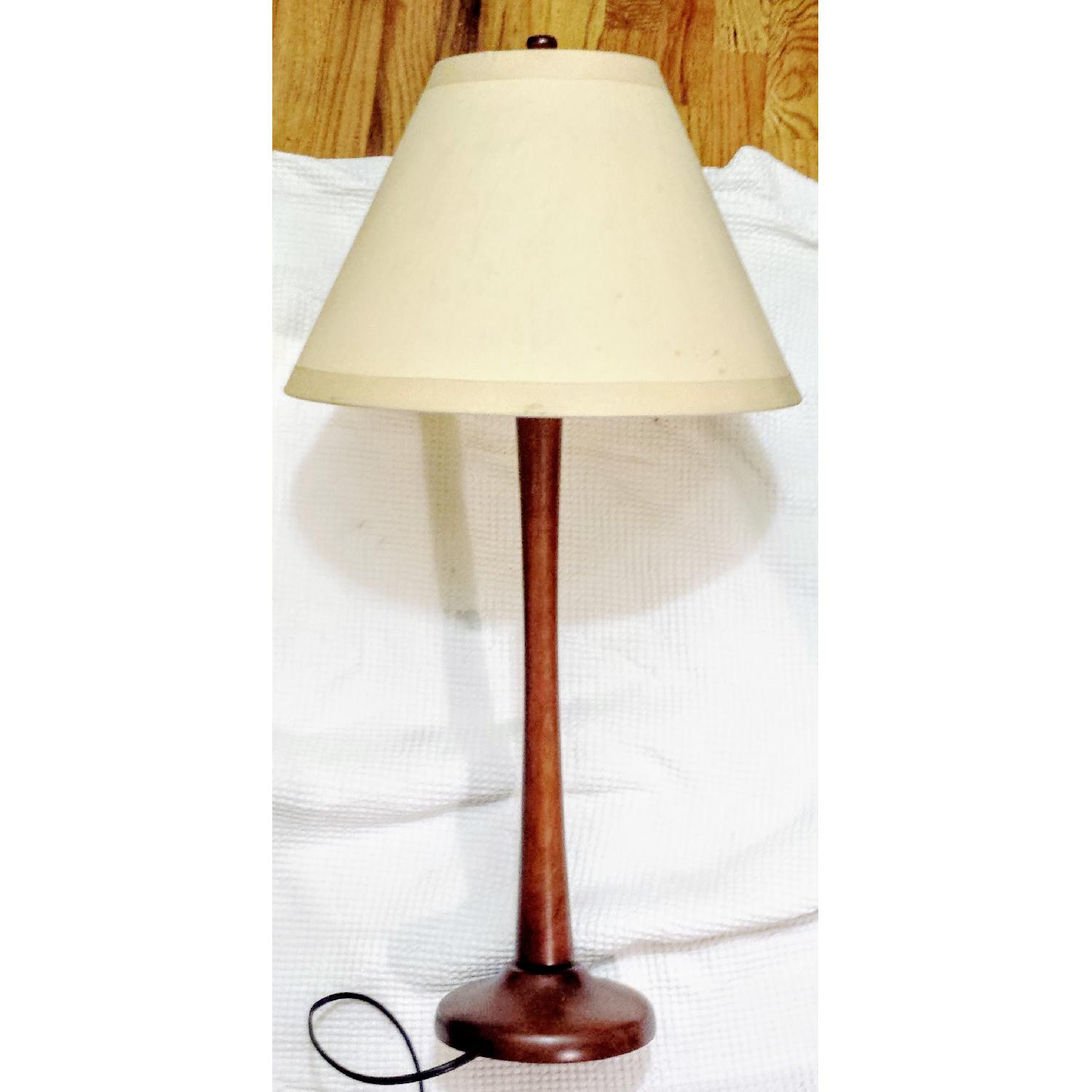 Wood Table Lamp w/ Large Empire Shade - image-1