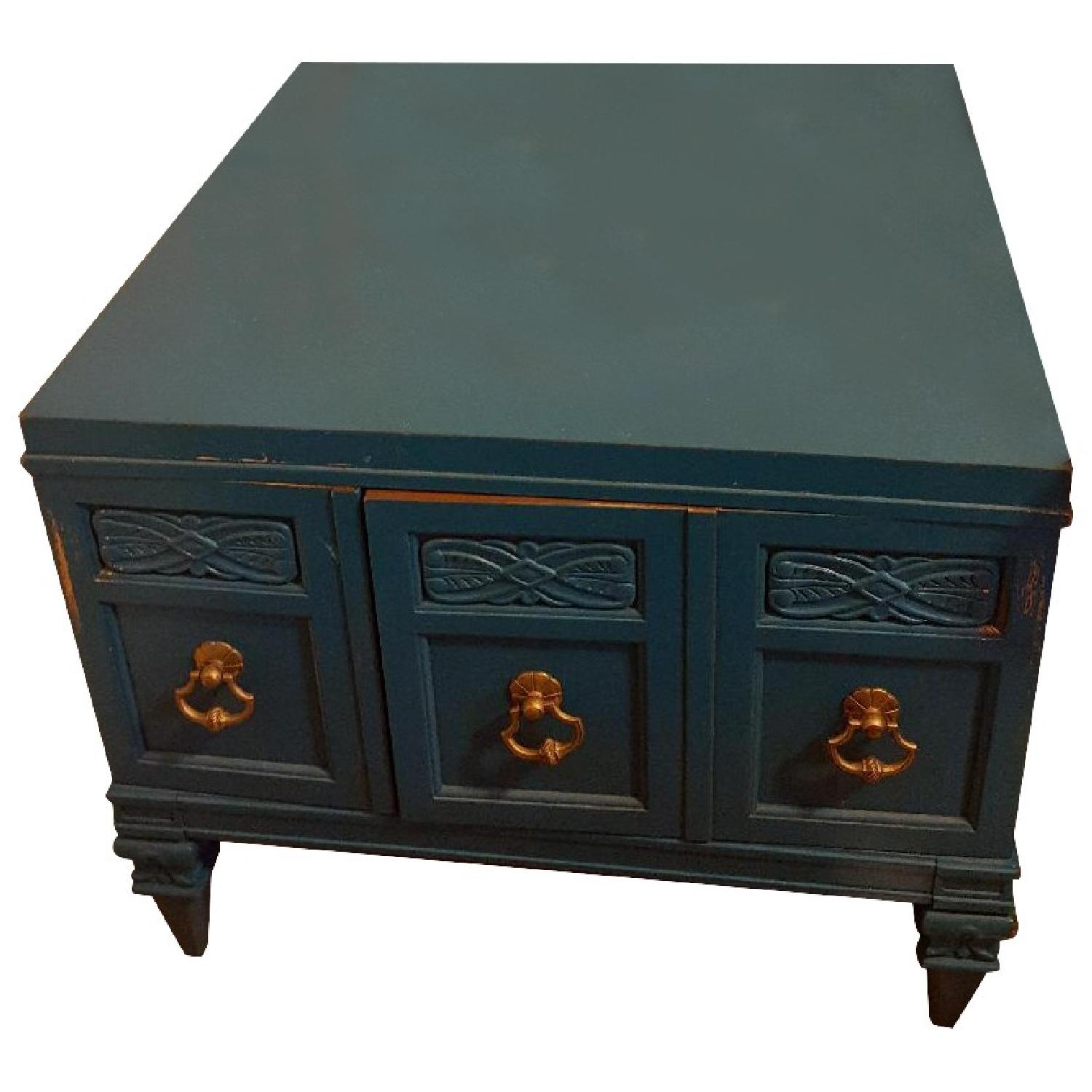 Antique Teal Storage Table - image-0