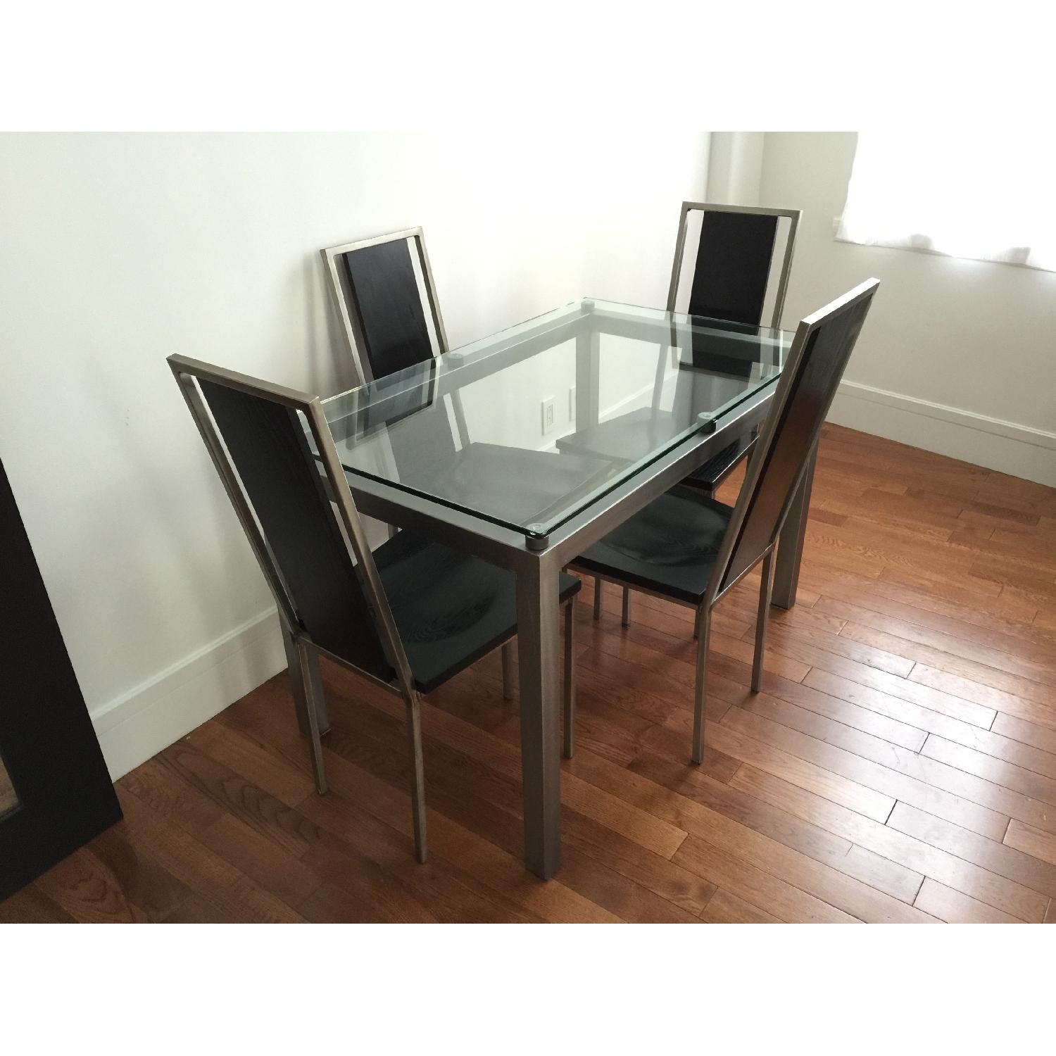 Glass Top/Stainless Base Parsons Table w/ 4 Black Ash Wood Chairs - image-3